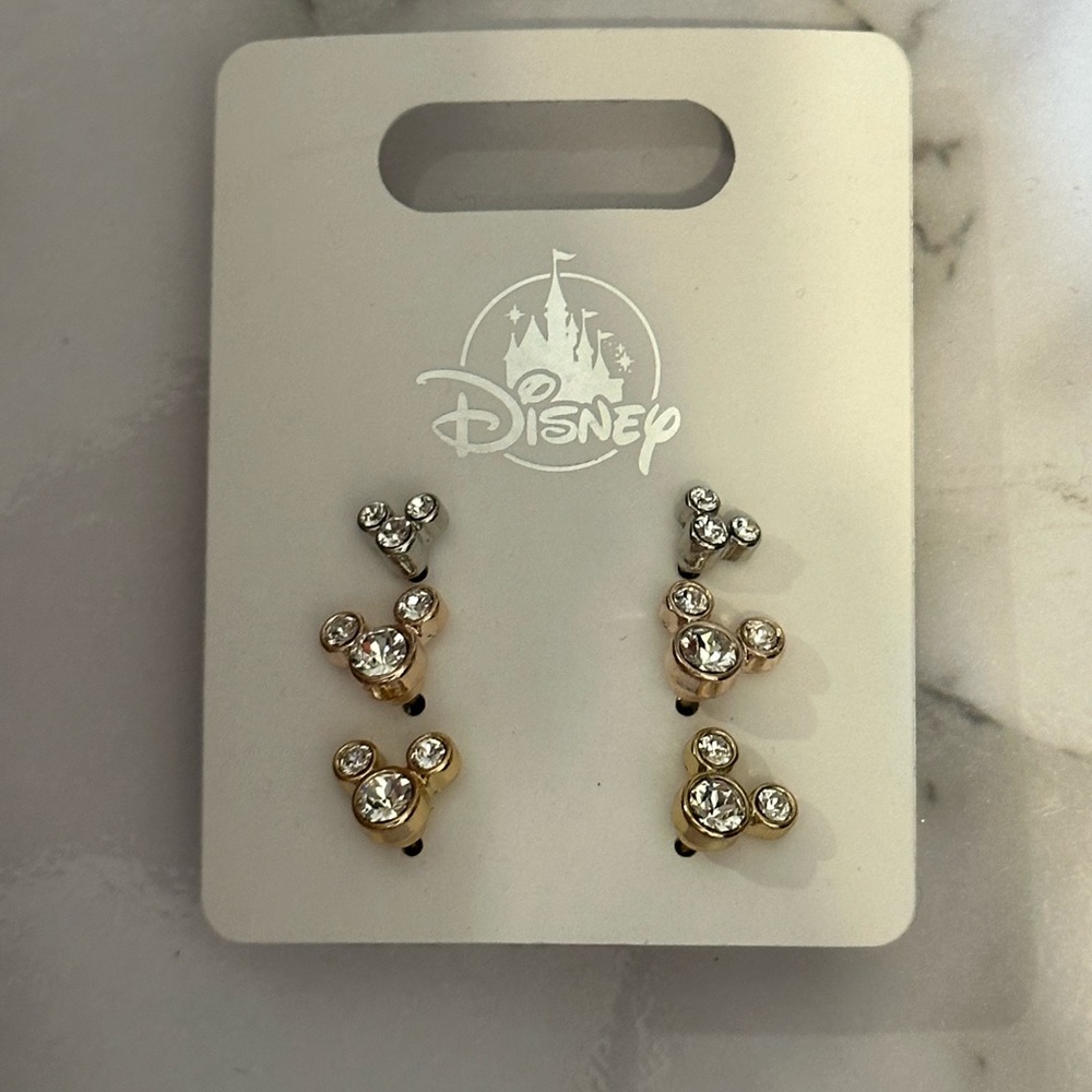 Disney Parks Mickey Mouse Icon Silver Gold &
Rose Gold Tone 3 Pr Earring Set New